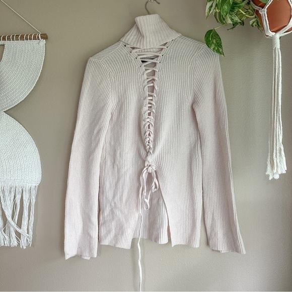 A.L.C. Alexander Pink Wool Cashmere Turtleneck Lace Up Back Sweater - Picture 4 of 10